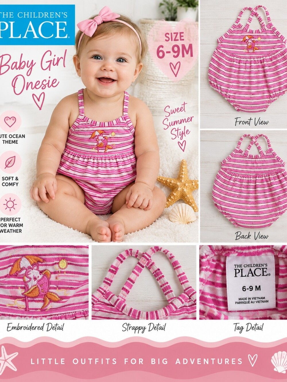 The childrens place infant girl 6-9m Pink fish ocean onesie #29